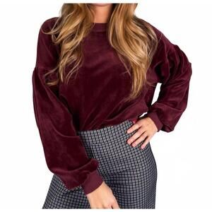 NEW PROJECT SOCIAL T jewel velour crew sweatshirt in burgundy